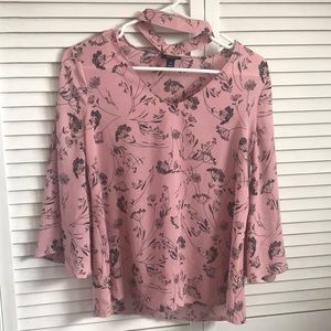 Pink Floral Blouse with Choker